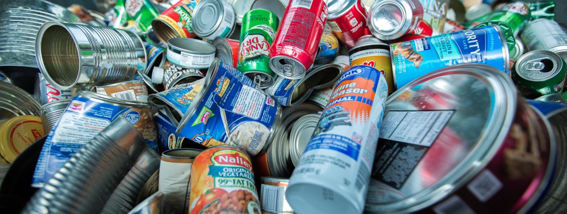 Cans in a recycling sorting facility